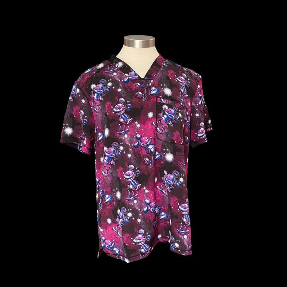 Mickey Mouse Space Cherokee Scrubs Tooniforms Disney Mens V Neck Top Sz NWT - Picture 1 of 7